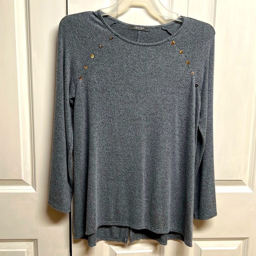 Coin 1804 Denim Blue Long Sleeve Rayon Blend Knit Tunic Top Size S